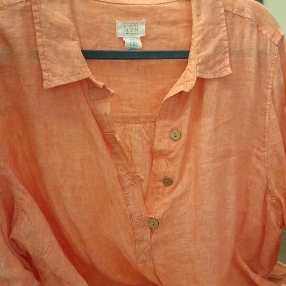 Sigrid Olsen Salmon-Pink 100% Linen Roll-Tab Tunic - Picture 6 of 7